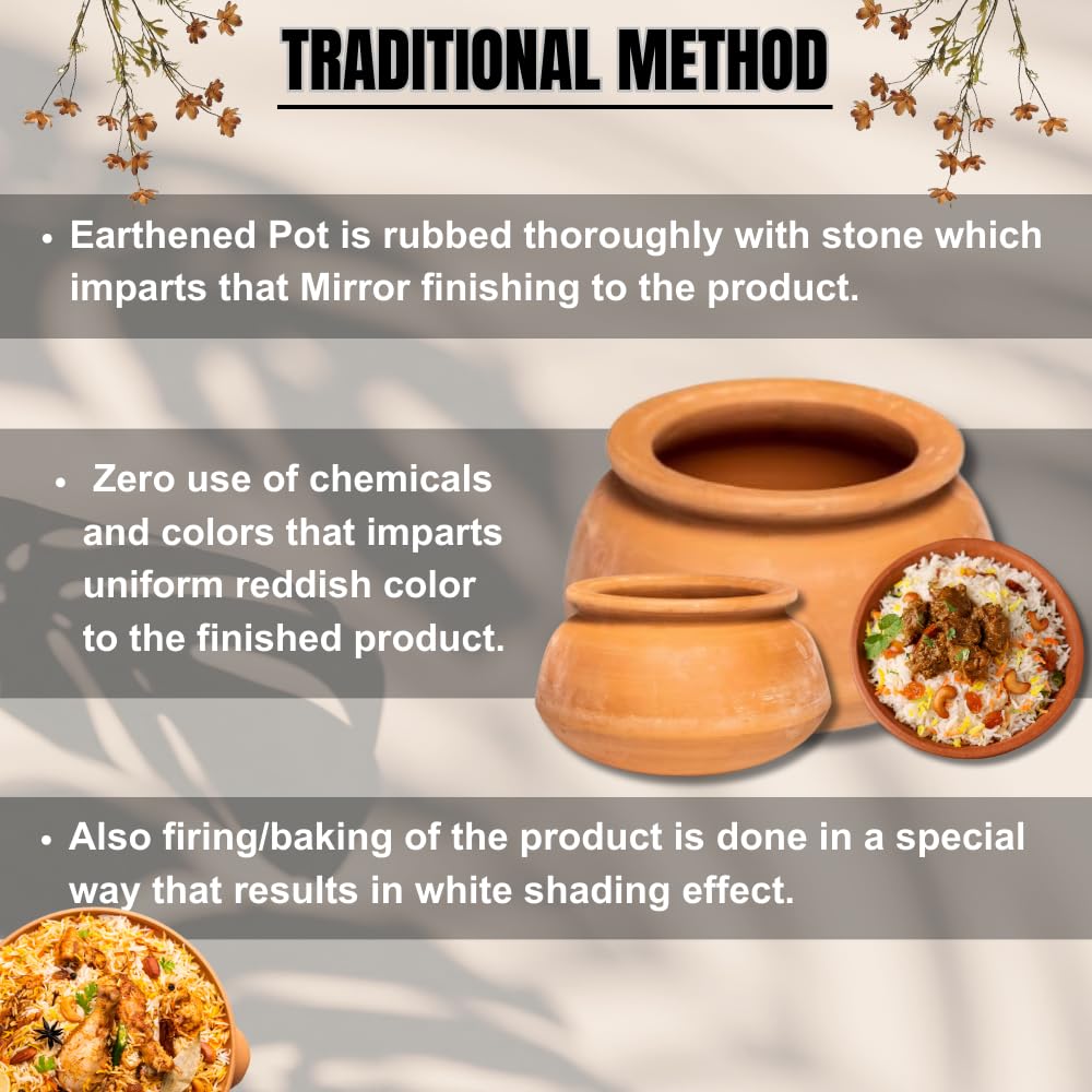 Clay Handi, Red-Ochre (Gerua) | Exclusive Range Unglazed Earthen Pot For Cooking 3 Liters, Pack Of 2 Clay Handi, Red-Ochre (Gerua) | Exclusive Range Unglazed Earthen Pot For Cooking 3 Liters, Pack Of 2