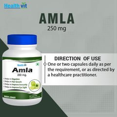 Healthvit Amla Organic Amla Without Sugar & Skin Foods Glow Mix, Priority Glow Mix, Good For Immunity, Rich Source Of Vitamin C | 60 Capsules 100gm 0.2lbs