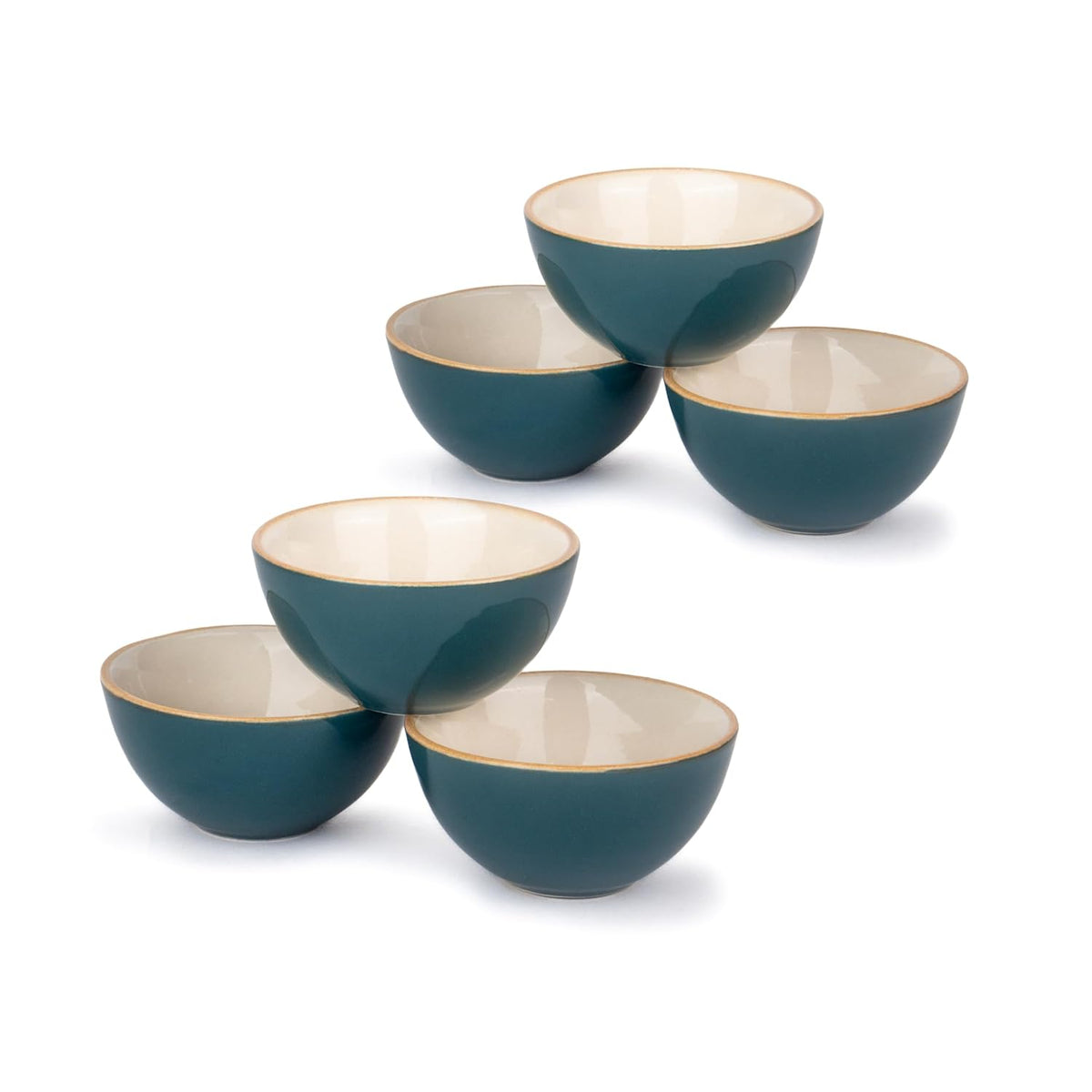 Ceramic Veg Bowls Set Of 6 For Dinner - 180ml Each, Teal Ivory | Katori Set With Glossy Finish - Stoneware Ceramic Bowls Set | Dessert Bowl Set - Durable & Microwave Safe