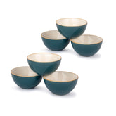 Ceramic Veg Bowls Set Of 6 For Dinner - 180ml Each, Teal Ivory | Katori Set With Glossy Finish - Stoneware Ceramic Bowls Set | Dessert Bowl Set - Durable & Microwave Safe