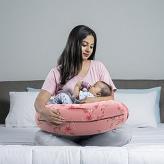 Feeding Pillow For New Born Baby, 5 In 1 Multipurpose Use, Nursing Pillow, Pink | Pillow With Belt & Hoop For Breastfeeding With Cotton Removable Cover | Machine Washable, Comfortable