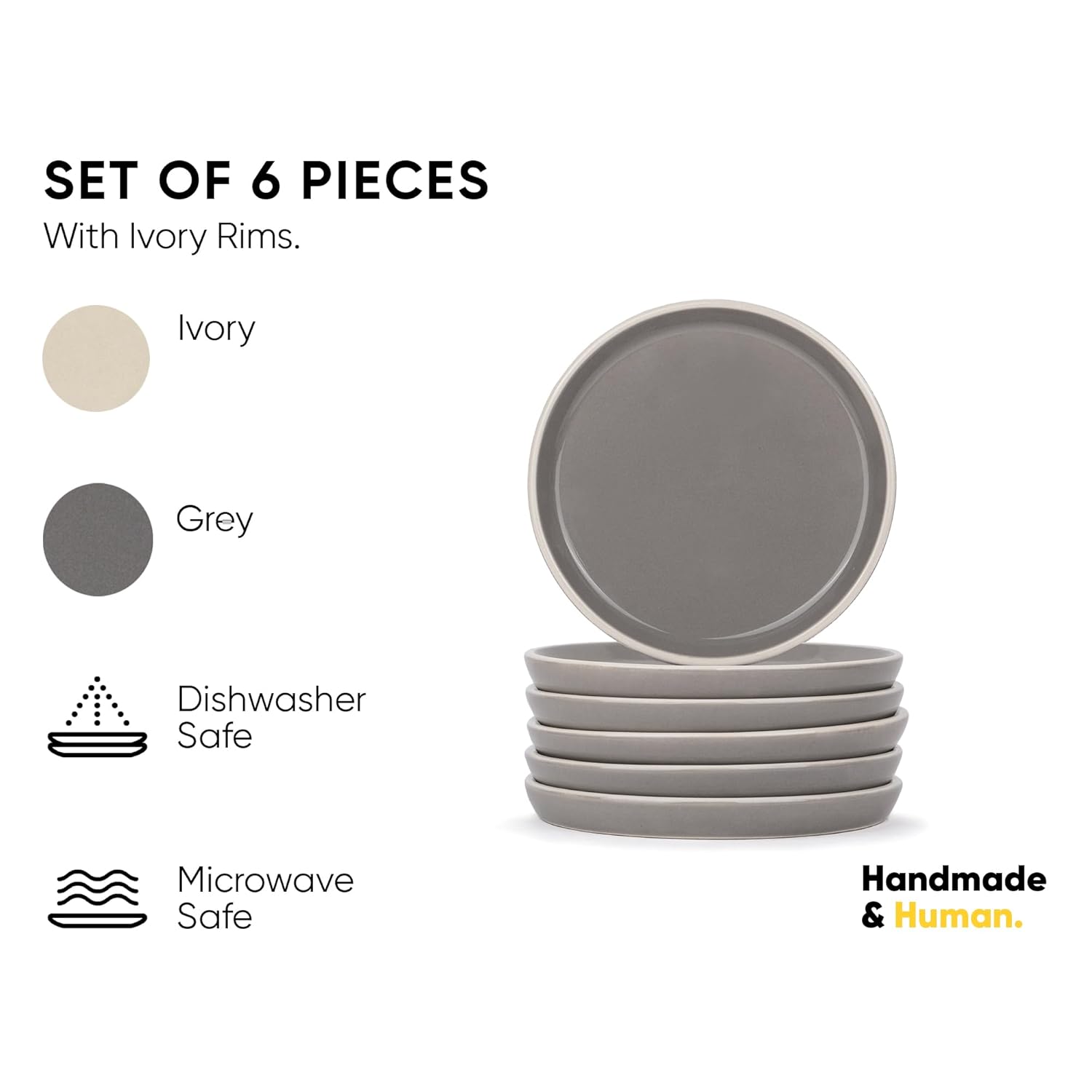 Rim Quarter Plates Set Of 6, Grey With White Rim | Ceramic Snack Plates - Snacks Plates Set | Dessert Plates, Snack Plate - Small Plates With Glossy Finish | Microwave Safe & Chip Resistant Rim Quarter Plates Set Of 6, Grey With White Rim | Ceramic Snack Plates - Snacks Plates Set | Dessert Plates, Snack Plate - Small Plates With Glossy Finish | Microwave Safe & Chip Resistant