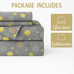 King Size Bedsheet With 2 Pillow Covers - 108 X 108 Inches, Grey & Yellow | Wrinkle & Fade Resistant Bedding | Perfect For Homes, Hotels, Villas, Resorts & Guest Houses