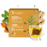 Teabox Turmeric Ginger Tulsi Green Tea - 25 Tea Bags | Made With 100% Whole Leaf, Natural Ginger, Turmeric & Tulsi - Flavorful & Soothing Tea | Low Caffeine, 0% Bitterness