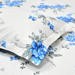 Flat Bedsheet Queen Size Bed With 2 Pillow Covers - 100 X 90 Inches, White & Blue | Soft, Breathable & Durable | Skin-Friendly & Durable