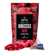 Blue Tea Caffeine Free Hibiscus Rose Herbal Tea - 60 Pyramid Tea Bags | Skin Glow Enhancing Tea - Gluten Free, Non GMO | Plant Based Tangy Flavor - Zip Lock Pouch