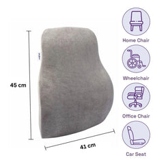 Memory Foam Pillow, Back Support, For Office Chair, Grey - 45 X 41 X 12 Cm | Car Seat Back Support, Velvet Finish, Lightweight, Full Back Support, For Back Pain Relief - Pack Of 1
