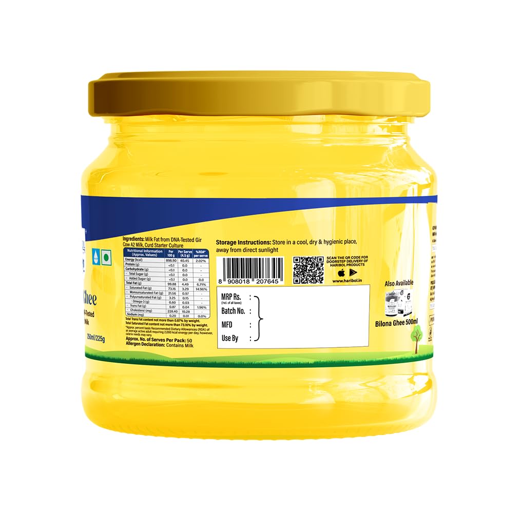 Organic Natural Ahinsha A2 Desi Gir Cow Ghee By Hari:Bol | Pure Healthy Cow Ghee Perfect For Digestive Health | (250ml) 8.4 Ounce | Jar Pack Organic Natural Ahinsha A2 Desi Gir Cow Ghee By Hari:Bol | Pure Healthy Cow Ghee Perfect For Digestive Health | (250ml) 8.4 Ounce | Jar Pack