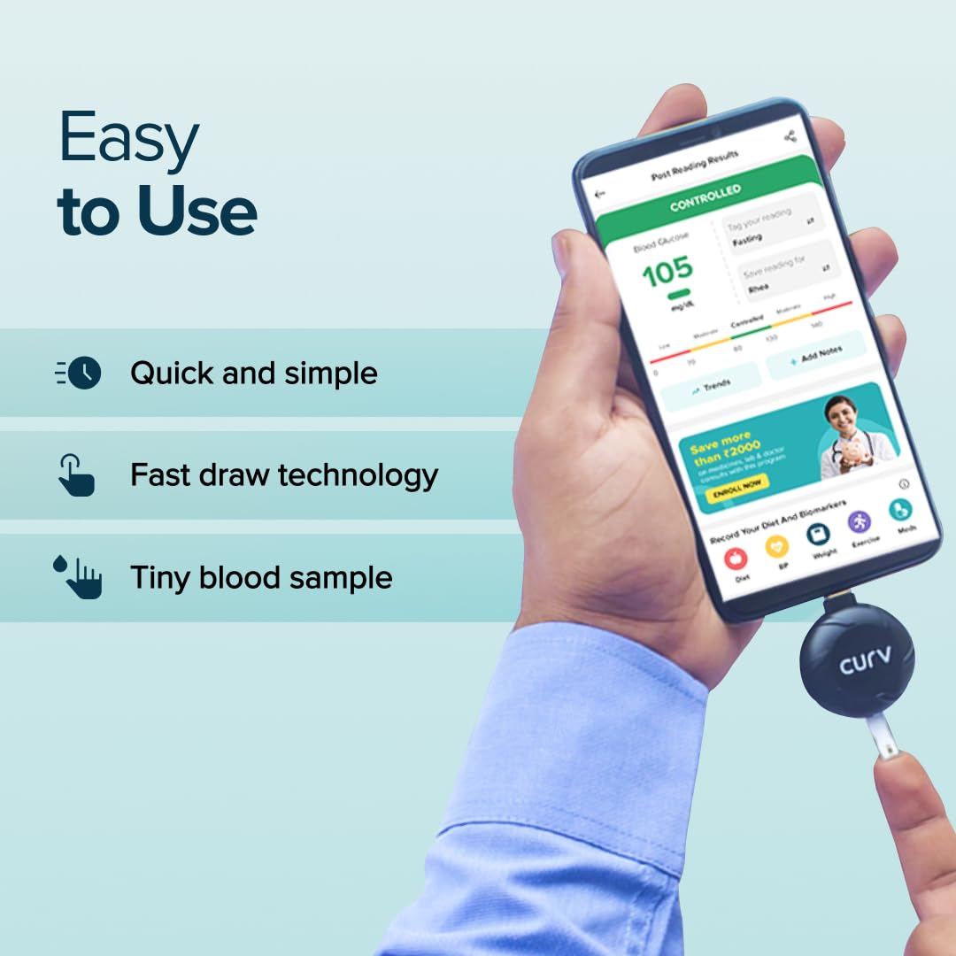 BeatO Curv Blood Glucose Test Strips | Glucometer Test Strips For Sugar Machine - 100 Test Strips Only BeatO Curv Blood Glucose Test Strips | Glucometer Test Strips For Sugar Machine - 100 Test Strips Only
