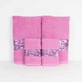 Rangoli 100% Cotton Fibre 2 Hand & 2 Bath Towels 1400 Gsm | Highly Durable & Absorbent With Printed Border | Quick Drying Towels (Pink) - Pack Of 4