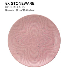 Reactive Hand Glazed Ceramic Stoneware Dinner Plates Set Of 6 - 10.6 Inches Large Size, Pastel Pink | Microwave & Dishwasher Safe - Serving Plates For Dining & Gifting