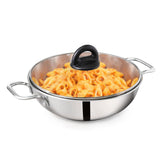 Triply Stainless Steel Kadai With Glass Lid For 3-4 People - Medium 23.4cm, 9.2 Inch, 2.7 Liters, 1.2 Kg | Induction Friendly, Nonstick 3-Layer Body, 100% Pure & Toxin-Free, No Chemical Coating