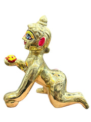 Laddu Gopal Brass Idol, Bal Gopal, Thakur Ji, Gold, Brass idol - Size No.4, Krishna Ji, Little Krishna Murti, Occasion-Housewarming, Handcrafted Petal Murti Of Laddoo Gopal Ji | Pack Of 1