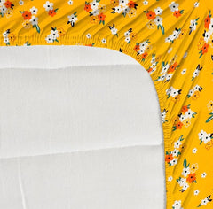Premium Cotton Elastic Fitted Bedsheets With 2 King Size Pillow Covers - 72 X 78 + 10 Inches, Yellow & Red | Super Soft Brushed Glace | Breathable & Wrinkle Free