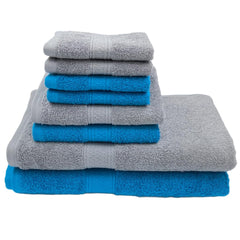 Patpug 100% Indian Cotton Plush Towel Set 2000 Gsm | Highly Absorbent, Fade Resistant, Quick Drying 2 Bath, 2 Hand & 4 Face Towel (Turquoise Blue & Silver Grey) - 8 Piece