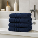 Akiko Home 100% Cotton Essential Series Hand Towels 800 Gsm | Soft, Absorbent & Durable, Cotton Hand Towel For Bathroom Use, Gentle On Skin- Pack Of 4 (Navy)