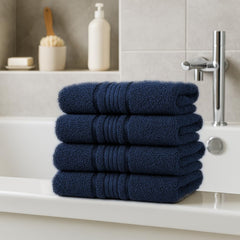 Akiko Home 100% Cotton Essential Series Hand Towels 800 Gsm | Soft, Absorbent & Durable, Cotton Hand Towel For Bathroom Use, Gentle On Skin- Pack Of 4 (Navy)