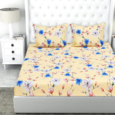 100% Cotton Feel Bedsheet With Two King Size Pillow Covers | 90 X 100 Inches, Cream & Blue - Luxurious Comfort & Softness-Durable & Long Lasting Double Bedsheet