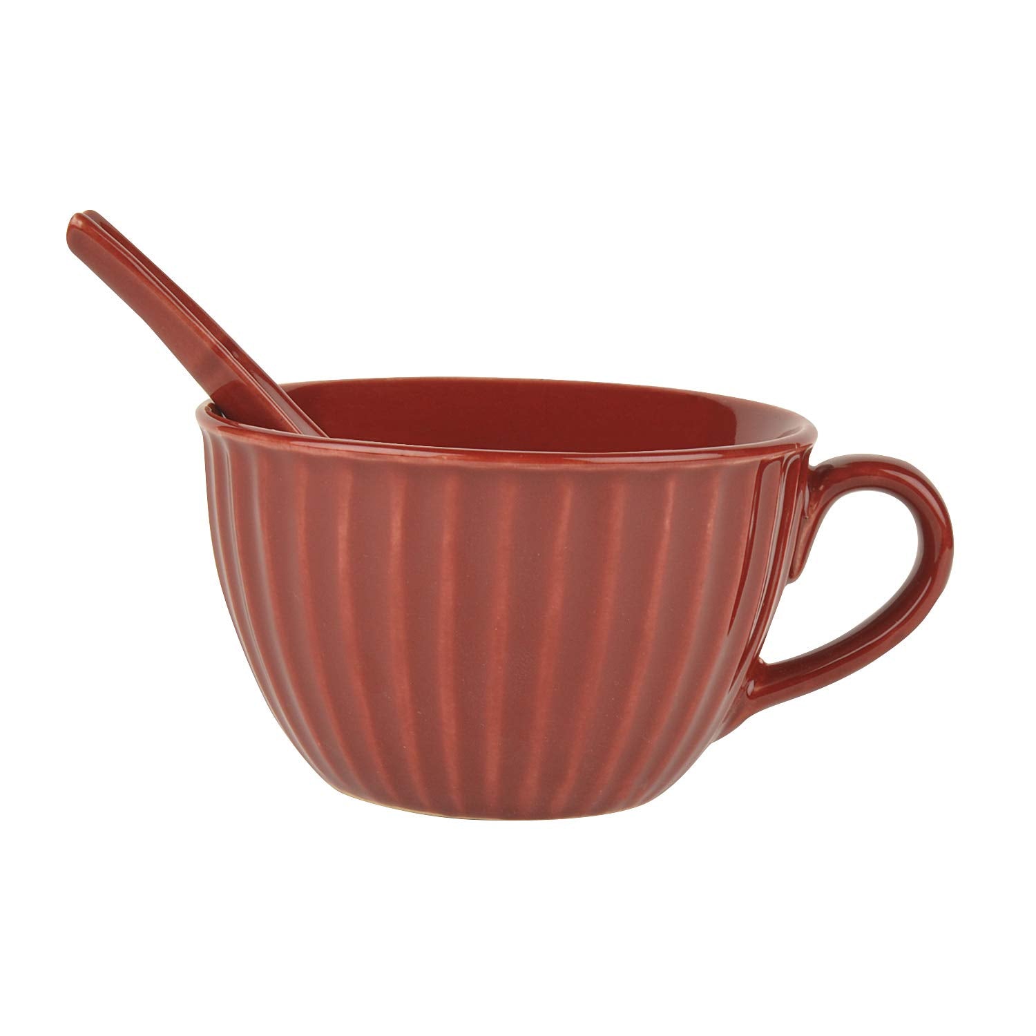 Studio Pottery Hand Glazed Ceramic Soup Cup With Spoon Set Of 4 - 300ml Each, Cherry Red | Cereal Cups - Maggi Serving Bowls Studio Pottery Hand Glazed Ceramic Soup Cup With Spoon Set Of 4 - 300ml Each, Cherry Red | Cereal Cups - Maggi Serving Bowls