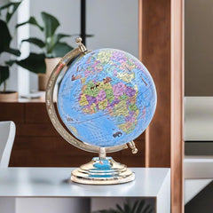 Educational Globe Glass, Rotating World Globe With Steel Finish Arc & Base | World Globe, For Kids Learning, Students & Home Decor, Office Desk, Pack Of 1