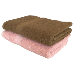 Patpug 100% Indian Ultra Soft Cotton 500 Gsm Highly Absorbent, Fade Resistant, Quick Drying Large Bath Towel (Sepia Brown & Baby Pink)