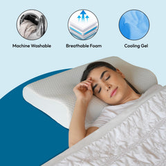 Cooling Gel Contour Memory Foam Pillow, Cervical Pillow For Pain Relief, White | Orthopedic Ergonomic Support For Side, Back & Stomach Sleepers | Neck Support - Pack Of 1