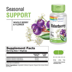 Solaray Elderberry Berries & Flowers Capsules, 450mg, Help Your Body Fight Off The Common Cold | 100 Veg Capsules 100gm 0.2lbs