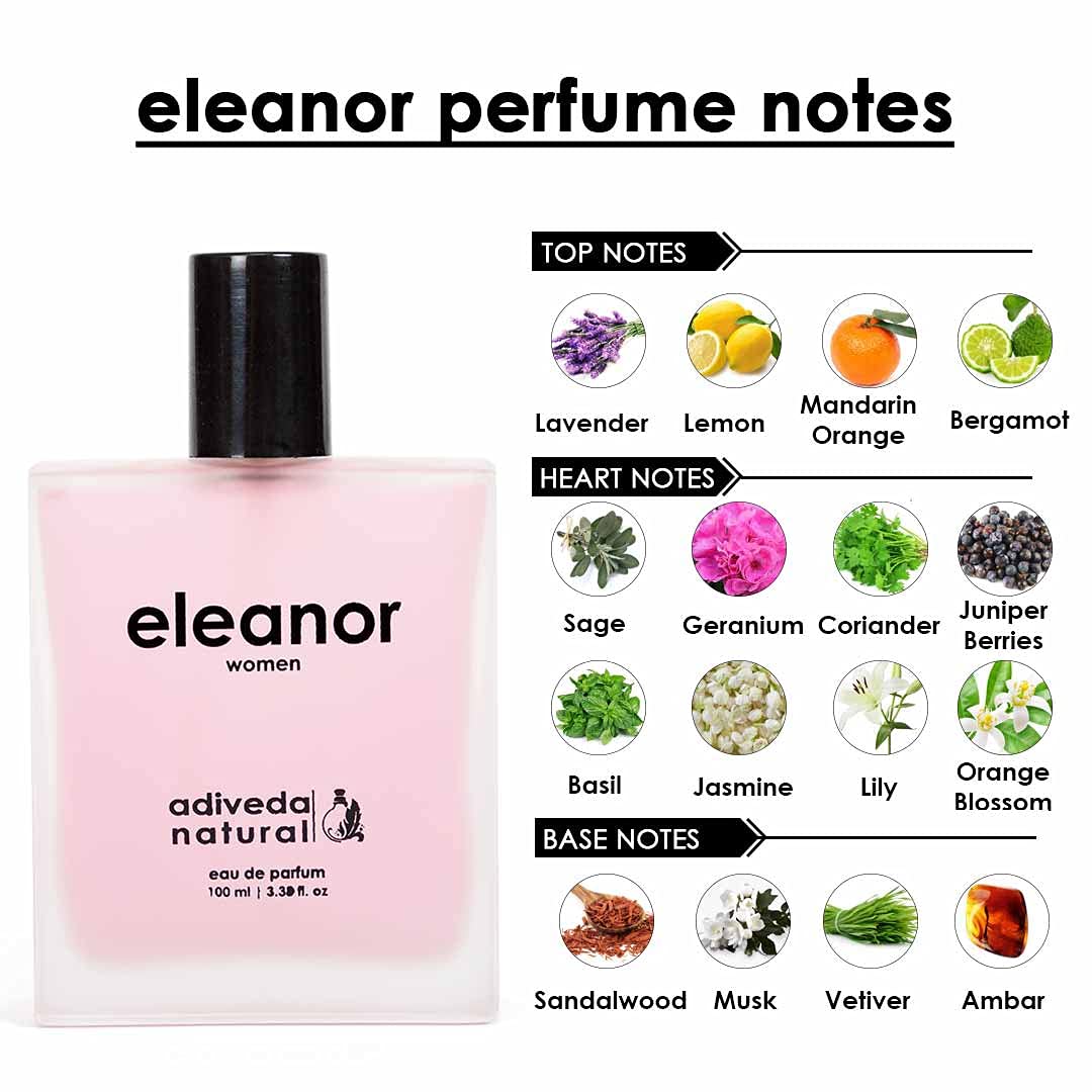 Adiveda Natural Eleanor Women Eau De Parfum 100ml 3.38 Fl.oz. | Fresh & Spicy Fragrance For Women Adiveda Natural Eleanor Women Eau De Parfum 100ml 3.38 Fl.oz. | Fresh & Spicy Fragrance For Women