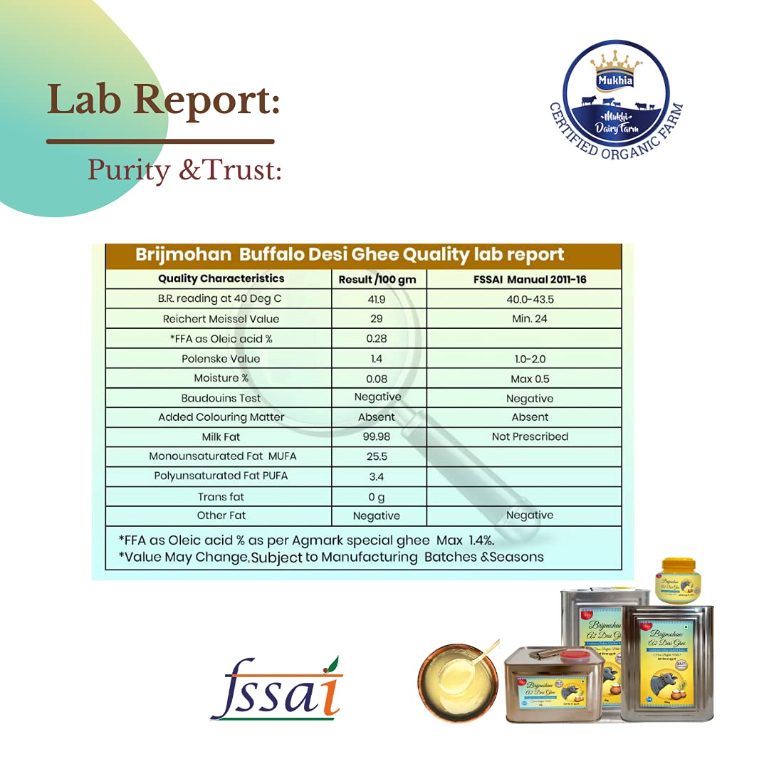 100% Pure Buffalo A2 Desi Ghee By Brijmohan | Rich In Calcium & Minerals Healthy Desi Cow Ghee Good For Cooking | (5 Litr) 169.0 Ounce | Tin Pack 100% Pure Buffalo A2 Desi Ghee By Brijmohan | Rich In Calcium & Minerals Healthy Desi Cow Ghee Good For Cooking | (5 Litr) 169.0 Ounce | Tin Pack