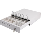 Cash Box Metal Cash Register Drawer 3 Coin Money Storage Box Tray With Removable Coin Tray & Key - Lock Cash Drawer For Shop, Colour - White, Material - Metal