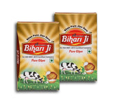 Organic Pure Desi Ghee By Bihari Ji | Traditional Hand Churned Bilona Method Desi Ghee Perfect For Sweets & Laddus | 1 Litre (500ml * 2) 33.8 Ounce | Box Pack