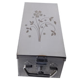 Stainless Steel Locker Boxes Jewellery Boxes Cash Peti Size - 8 Inch, With Laser Printed Design, Colour - Silver