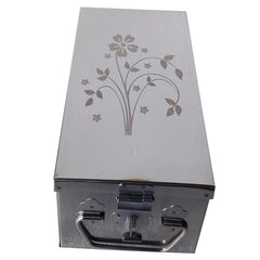 Stainless Steel Locker Boxes Jewellery Boxes Cash Peti Size - 8 Inch, With Laser Printed Design, Colour - Silver
