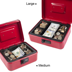 Medium Metal Cash Box With Combination Lock Safe & Money Tray For Security 7.87"X 6.30"X 3.54" Colour - Red