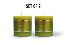 GREEN APPLE FRAGRANCE PILLAR CANDLE PACK OF 2 | PERFECT FOR EVENTS DECOR CANDLE