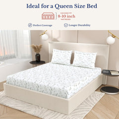 Queen Size Pure Cotton Bedsheet With 2 Pillow Covers | 90 × 100 Inches, White & Brown | Soft Breathable Floral Design Bedding | Comfortable Sleep All Year