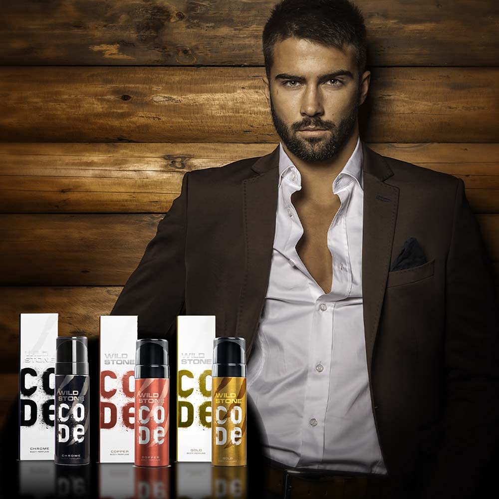 Wild Stone Code Chrome, Copper & Gold No Gas Body Perfume 360ml 12.1 Fl.oz. Pack Of 3 For Men Wild Stone Code Chrome, Copper & Gold No Gas Body Perfume 360ml 12.1 Fl.oz. Pack Of 3 For Men