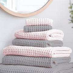 Urban Space 100% Cotton Waffle 2 Bath, 2 Hand & 2 Face Towels 1500 Gsm | Breathable & Absorbent Cotton Fabric Towel (Pink & Grey) -Set Of 6