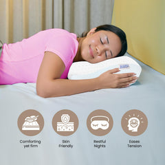 Memory Foam Pillow, Cervical Pillow For Neck Pain Relief, White, Standard Size | Orthopedic Pillow For Pain Relief, Extra Curve, Neck Support | Cooling Gel Pillow For Side & Back Sleepers