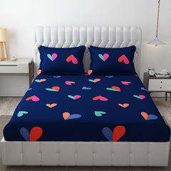 King Size Bedsheet With Two Pillow Cover (Size - 78 X 72 Inches, Royal Blue) | Elastic Fitted Floral Bedsheet | Best For Festival Gifting