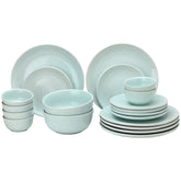 Handcrafted Ceramic Stoneware Dinner Set Of 20 Pieces With Serving Bowls Set - Mint Green | 6 Dinner Plates + 6 Small Plates + 6 Small Dinner Bowl, 180ml Each+ 2 Serving Bowl, 1000ml Each