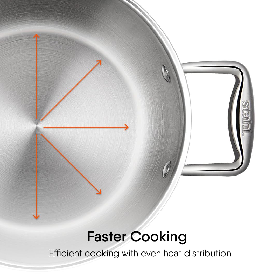 Artisan Triply Stainless Steel Sauce Pot Or Casserole With Lid | Induction Biryani Handi - 1.4 Liters, 16cm Artisan Triply Stainless Steel Sauce Pot Or Casserole With Lid | Induction Biryani Handi - 1.4 Liters, 16cm
