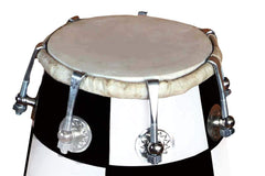 Handmade Mango Wooden 14" Baby Dholak Nut & Bold With Beautiful Check Design - Black & White Color | Goat Skin On Both Side
