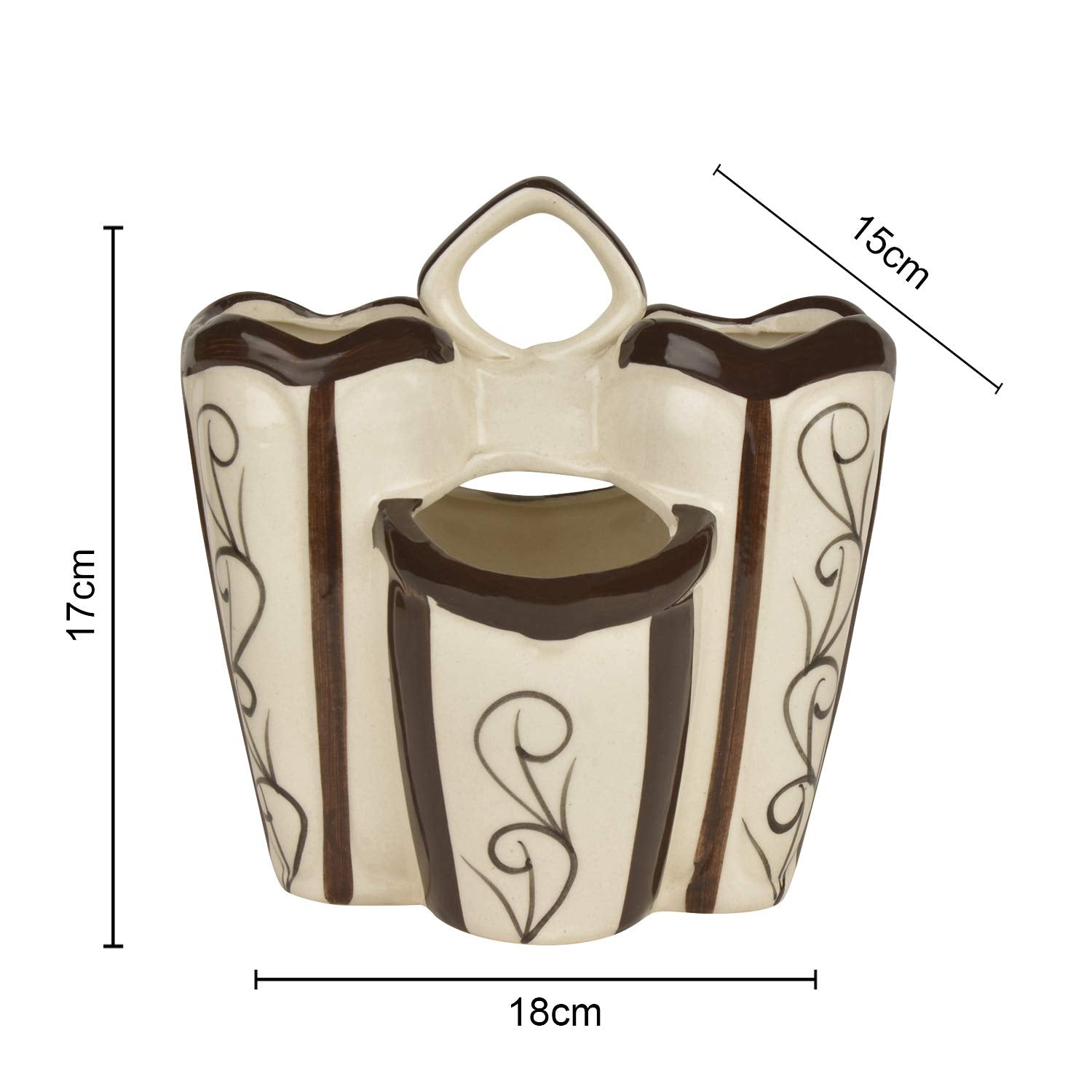 Hand Painted Ceramic Kitchen Cutlery Stand - White & Brown, Height - 16.5 Cm | Pen Stand, Spoon Holder - Toothbrush Stand | Organizer Hand Painted Ceramic Kitchen Cutlery Stand - White & Brown, Height - 16.5 Cm | Pen Stand, Spoon Holder - Toothbrush Stand | Organizer