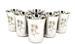 Silver Stainless Steel Water Glasses Set Of 24 - 350ml Each | Tableware Juice Glasses - Floral Design, Drinkware Glasses Set