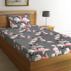 144 TC Microfiber Single Bedsheet With 1 Pillow Cover - 55 X 86 Inches, Grey & Pink | Soft To Touch & Comfortable | Natural Resistance To Shrinkage & Wrinkles