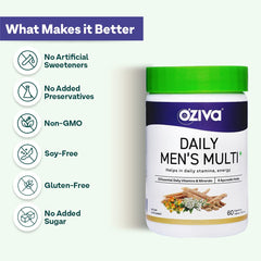 Oziva Natural Multivitamin For Men With Ashwagandha, Akarkara & Choline For Daily Stamina Strength & Energy | 60 Vegetarian Tablets , 100gm 0.2lbs Each Pack Of 2