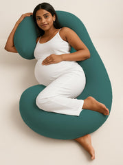 C Shape Pregnancy Pillows For Sleeping, Maternity Support, Peacock Green | Multipurpose Pillow For Back, Hips, Legs, Belly Support With Removable Washable Velvet Cover, Full-Body Support
