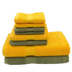Patpug 100% Indian Cotton Plush Towel Set 2000 Gsm | Highly Absorbent, Fade Resistant, Quick Drying 2 Bath, 2 Hand & 4 Face Towel (Sunrise Yellow & Olive Green) - 8 Piece