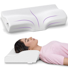Cool Gel Cervical Pillow For Spondylitis Neck, Orthopedic Design, Memory Foam Pillow, White & Grey Velvet Cover, Size - 18.5 X 11 X 3.5 Inches, Sleeping Contour Support, Regular Use - 1 Pillow